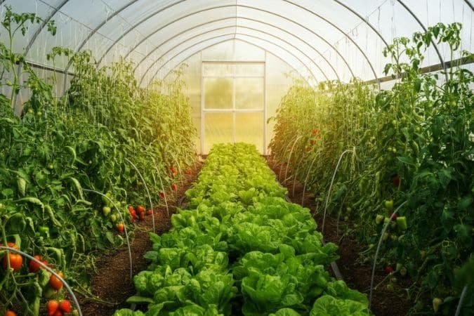 inside view of a tunnel farm with good crop